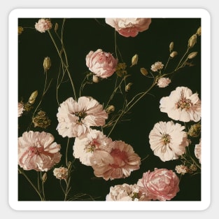 Vintage Ivory Pink flowers on Black Background Sticker